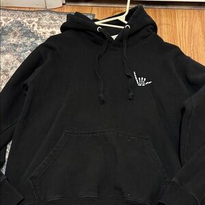 Men's Black Hoodie with Skeleton Hand Design